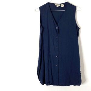 Ann Taylor 100% Silk Navy Sleeveless Button Front Shift Dress